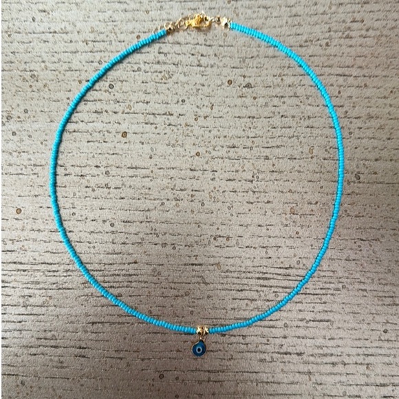 Hand Crafted Turquoise Beaded Evil Eye 🧿 Necklace with Gold Accents - Picture 1 of 1